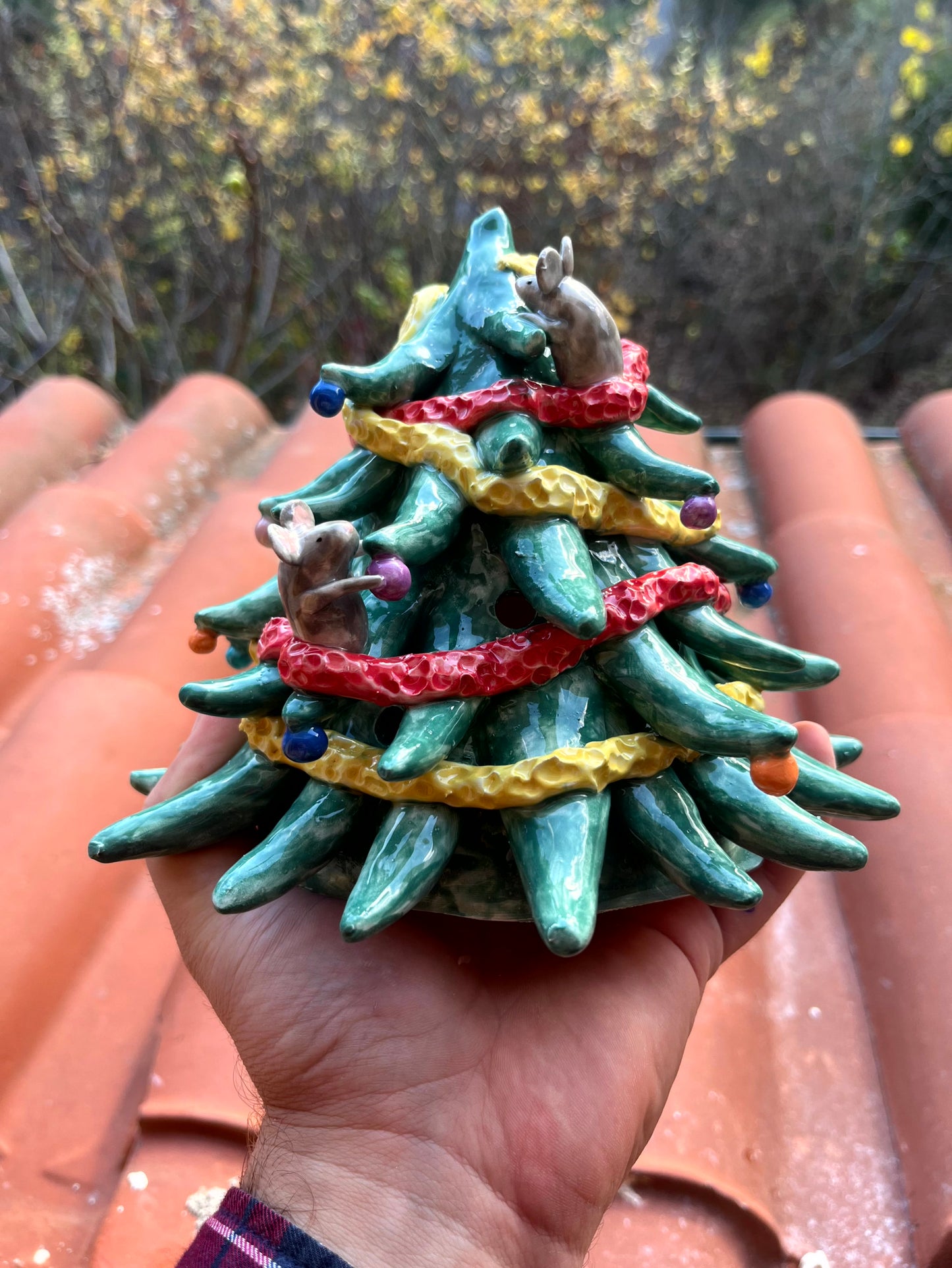 Albero piccolo decorativo o portacandela con topini