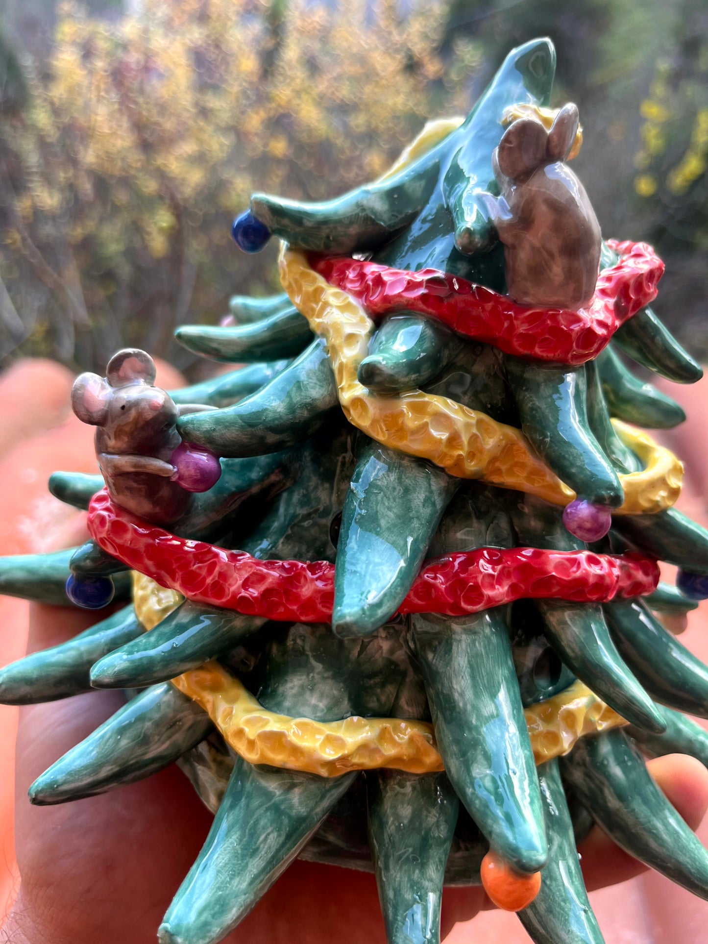 Albero piccolo decorativo o portacandela con topini