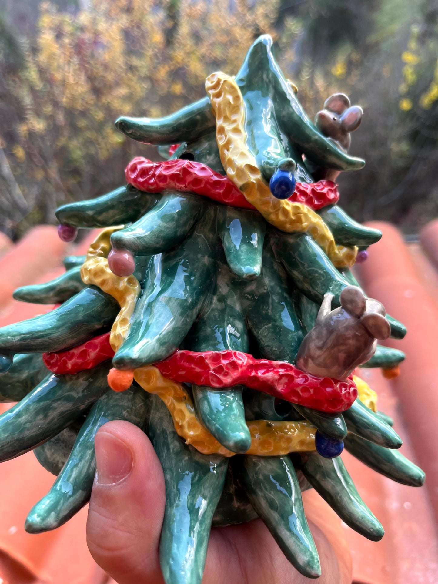 Albero piccolo decorativo o portacandela con topini