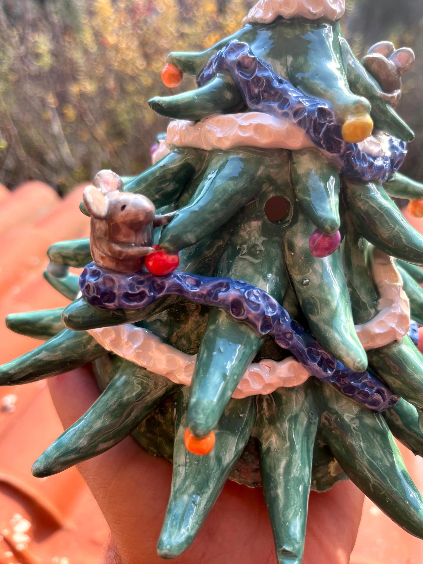 Albero piccolo decorativo o portacandela con topini