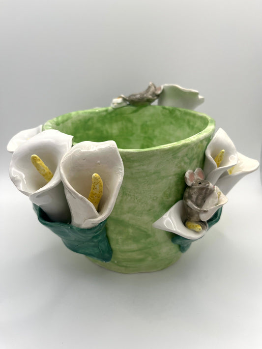 Vaso calla con topini